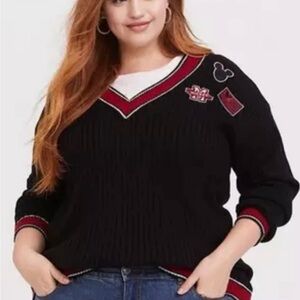 Torrid Disney Black Red v Neck Knit Sweater 1X Size 14-16